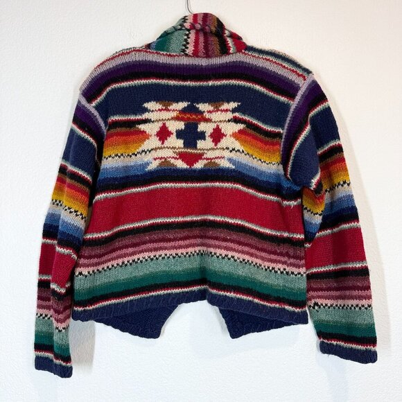 Vintage Casual Corner Shetland Wool Southwestern Striped Cardigan Sweater Small - Picture 1 of 10